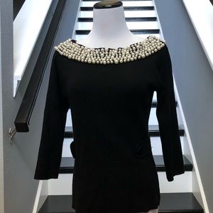 CAPRICE Black Knit Top with pearl neckline S